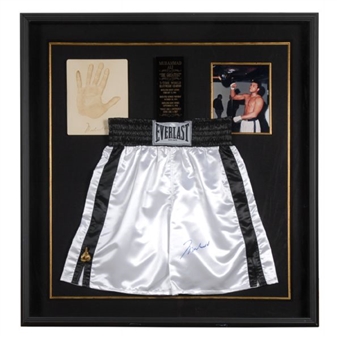 Muhammad Ali Signed Trunks In Large Shadow Box Display